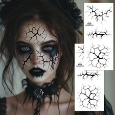 Halloween Temporary Tattoos Black Crack Effect Fake Skin Body Art Cosplay