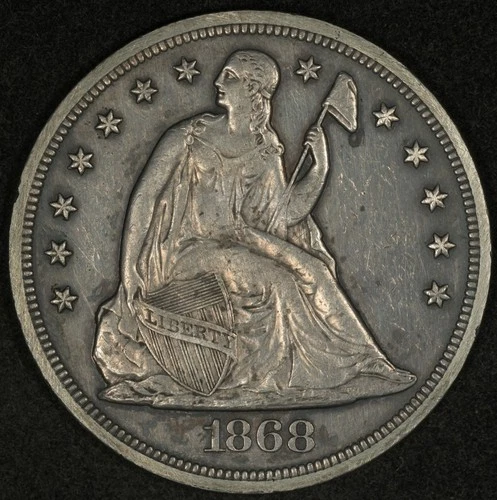 1868 PCGS AU SEATED LIBERTY SILVER DOLLAR S$1 NICE DETAILS BETTER DATE
