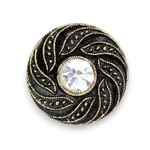 c1900 La Mode Black Glass Jewel Buttons Clear Crystal Center Swirl 23mm Lot of 2 - Picture 4 of 8