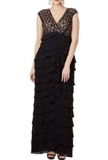 ADRIANNA PAPELL Black Lace Tiered Scalloped Sleeve Gown Evening Formal Dress 20W
