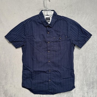 7 Diamonds Shirt Mens Small Blue Geometric Pima Cotton Short Sleeve Button Up