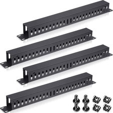 4 Pack 1U 19 Horizontal Cable Manager Rack Mount Wire Organizer with Cover Black