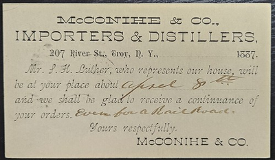 #ad #ad McConihe Importer Distiller Alcohol Postal Card Troy Saratoga Springs NY 1887 $24.95