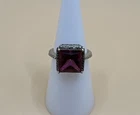 Vintage 925 Sterling Silver Square Red Stone Ring / Size 6.25