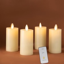 Luminara Flameless Classic Slim Pillar Wax Votive Candles with Realistic Flame