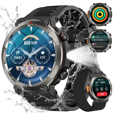 Militär Smartwatch mit Bluetooth-Anrufe 5ATM Wasserdicht 960mAh Fitnessuhr Neu