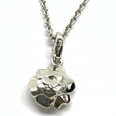 CHANEL Camellia Flower Necklace 16'' 18k White Gold 750 Auth #6025