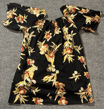 Free People Dress Womens Large Black Floral Boho Wide Sleeve Tunic Short