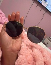 PRADA Milano Women  s Oversized Square Sunglasses Gold Metal Frame Gray Lens