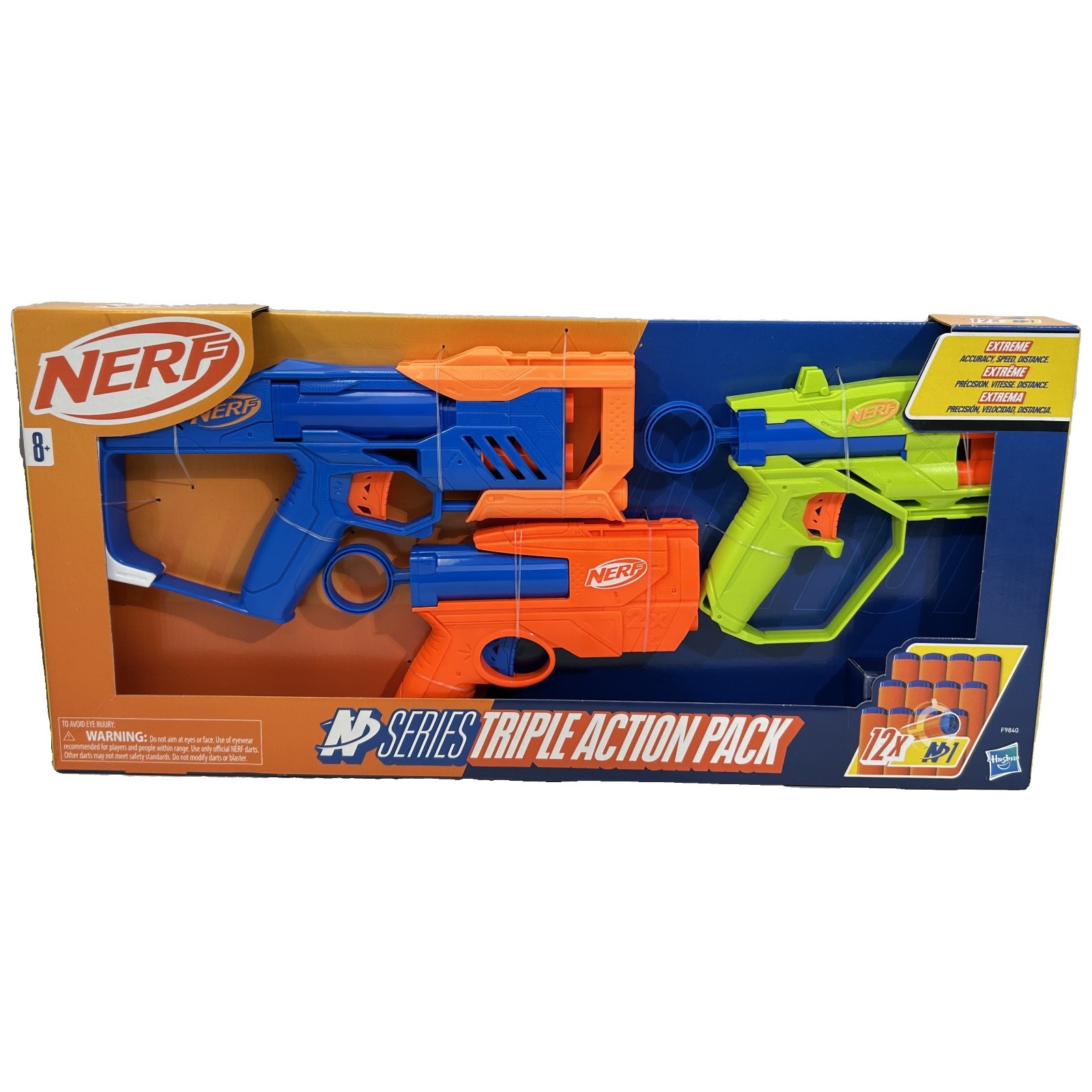 NERF N Series Triple Action Pack 3 Blasters Gun 12 Darts Hasbro New in Box