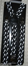 Unisex Black with White Guitars Y-Style Back Adjustable suspenders-New in Pkg