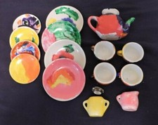 17pc Hand Painted Glass Tea Set