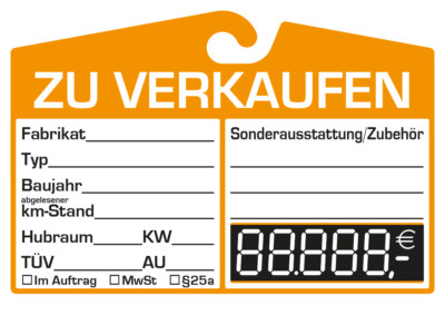10 100 200 300 AUTO PKW KFZ-Verkaufsschilder Preisschilder Fahrzeug A4