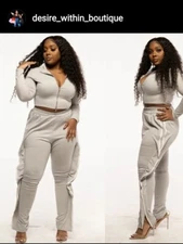  Two Piece Ruffled Solid Pants Set. Size S,M,L,XL