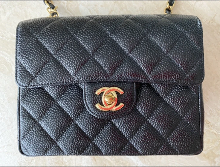 CHANEL Quilted Leather Mini Square Flap Bag Black