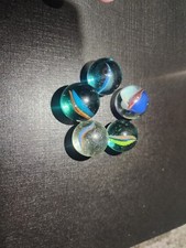 4 Vintage Cat eye shooter marble blue/yellow/red vane clear glass 23 To 25mm