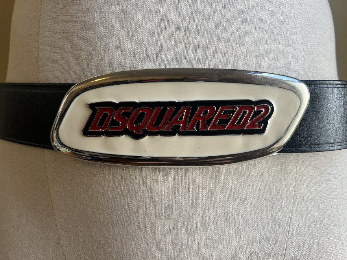 DSQUARED² VINTAGE RUNWAY BLACK LEATHER & RED WHITE LOGO ENAMEL
