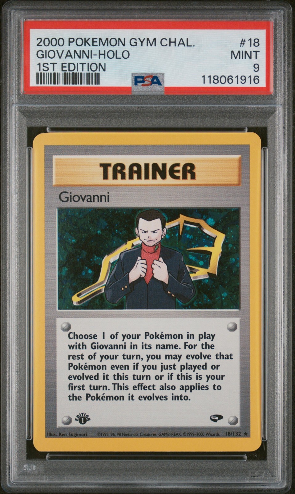 PSA 9 MINT Giovanni 1st Edition Gym Challenge Holo Rare Pokemon Card 18/132