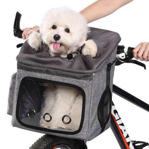 Dog Bike Basket Folding Bicycle Carrier with Mesh Windows for Small Pet