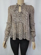 Grade & Gather Womens Ruffled Semi Sheer Top Blouse #C