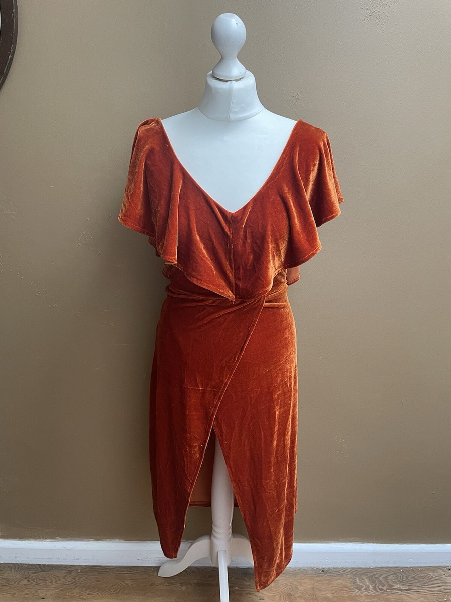strapless open back dress Burnt Orange Soft Satin Split V Neck Dress – alinanova