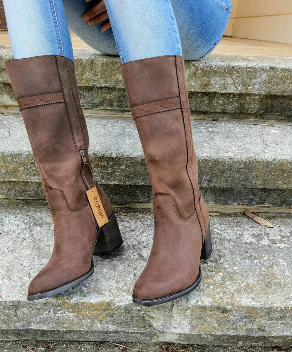STIVALI DONNA A2890 STIVALE TACCO MEDIO COFFEE MODA AUTUNNO