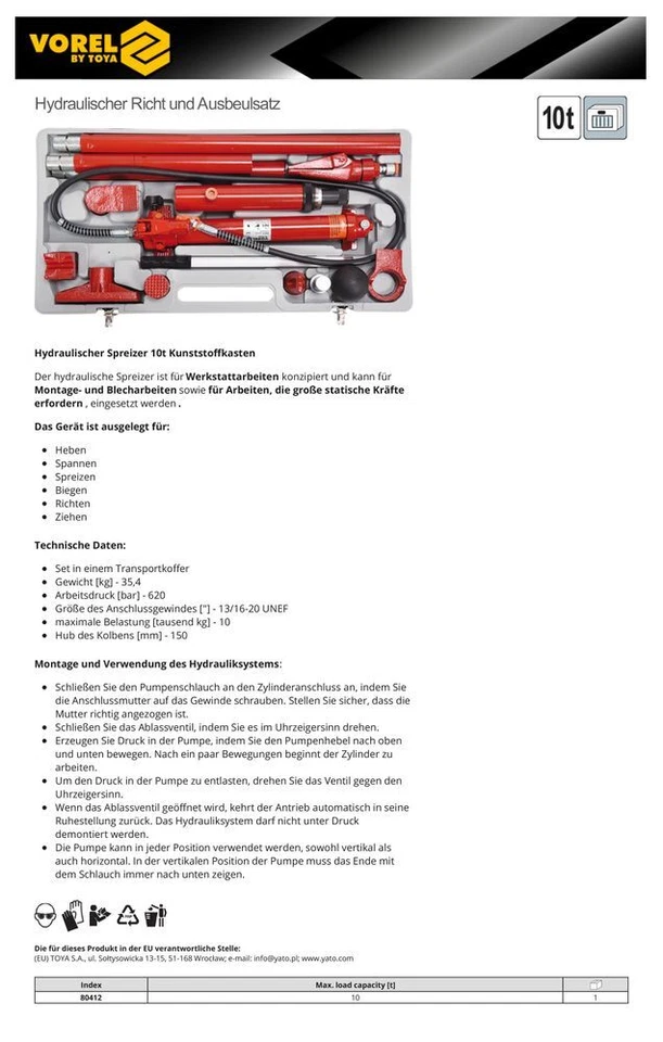 Hydraulischer Richtsatz Werkstattpresse Karosseriepresse 10 Tonnen - Bild 4 von 4