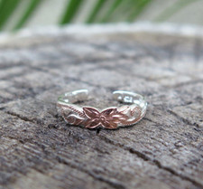 Sterling Silver Rose Gold Plated Hawaiian Plumeria Scroll Toe Ring TR1057