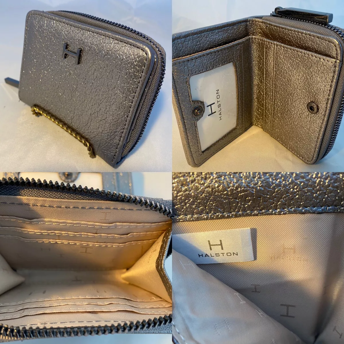 H By Halston Silver Faux Leather Square Zip Around Wallet/ Coin Purse New