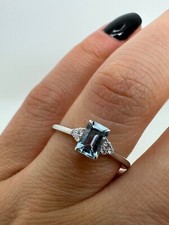 Platinum Trilogy Emerald Cut Aquamarine And Diamonds Ring 0.53Ct Gg40