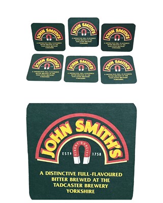 6 John Smiths Yorkshire Bitter Beer Double-Sided Bar Coasters 4'' x 4''