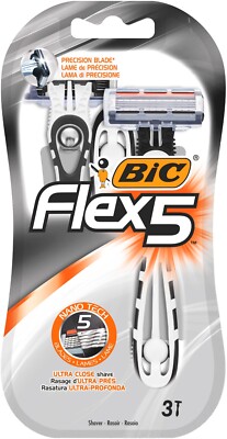 BIC FLEX 5 - Men's 5-Blade Disposable Nano Tech Razor (Pack of 3)