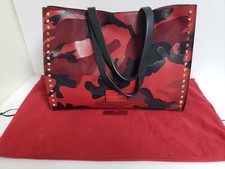 Valentino Garavani Nappa Canvas Camouflage Medium Rockstud Soft Tote Red