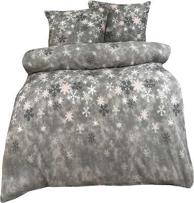 Winter Bettwäsche 200x220 cm Kristall Schnee grau Warme Flausch Thermofleece