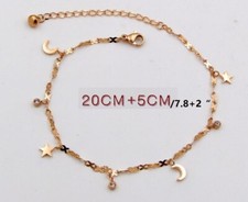 10" Rose Gold Stainless Steel Moon Star CZ Anklet Foot Ankle Chain Bracelet P10
