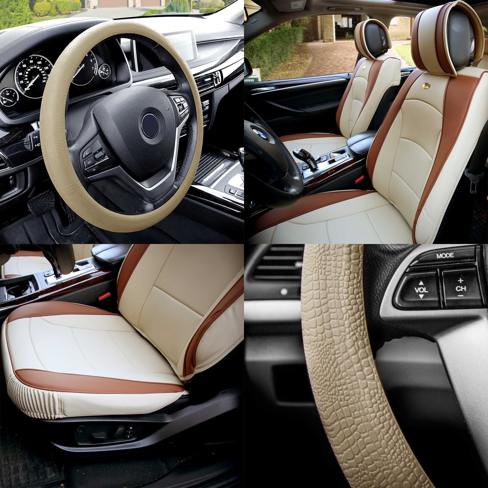 FH Group Universal Fit PU Leather Car Seat Covers for SUV Van w/ Steering Cover