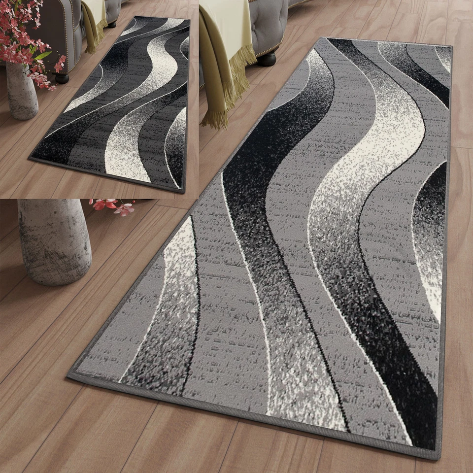 TAPISO Tappeto passatoia pelo corto soggiorno corridoio facile da pulire grigio marrone motivo ondulato NUOVO