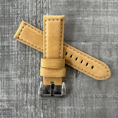 OFFICINE PANERAI Bracelet De Montre En Cuir Marron 24 mm (2 Pièces) - Photo 1/4