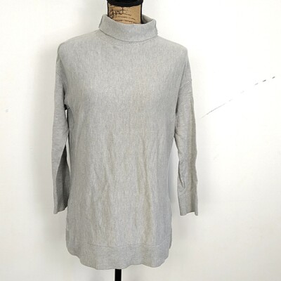 Loft Womens sz SP Sweater Solid Gray Turtleneck Split Hem Long Sleeve