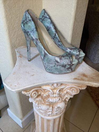 Brian Atwood Peep Toe Pump Snake Stiletto Platforms Sz 9 Shoes