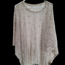 Light Khaki Poncho Over Shoulder Cape Top One Size Light Weight Casual Cover Up