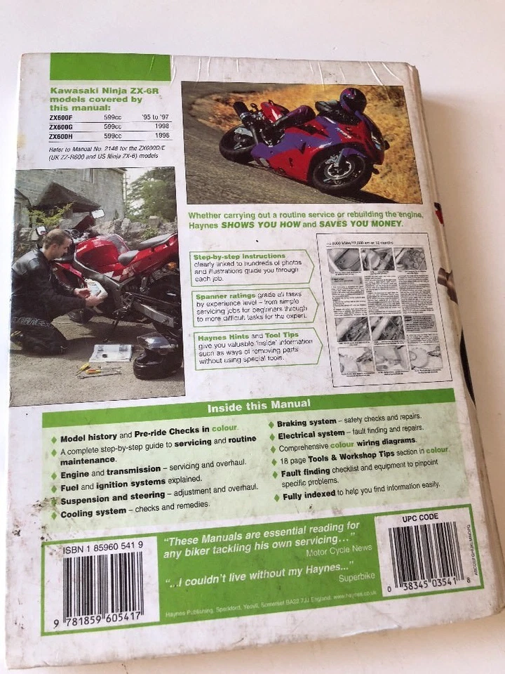 Manual de reparación Haynes M3541 Kawasaki ZX600/636 ZX-6R 1995-2002 70-1039 HM3541 Foto 3 de 3