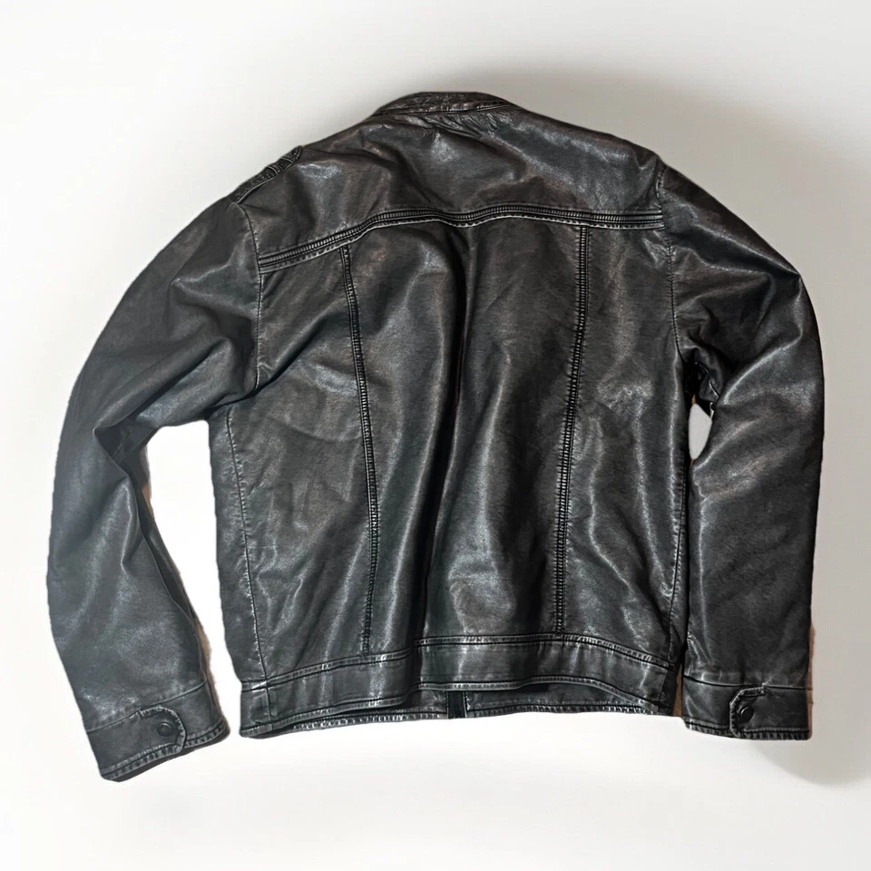 Vintage Route 66 Leather Jacket Worn Biker Bomber Jacket Dark Grey (M) Unisex - Image 2 of 3