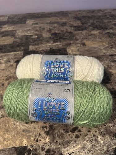 Hobby Lobby I Love This Yarn, TWO Skeins, Ivory #20, Mid Green #140