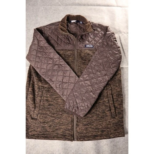 Lands End Mens M Brown Quilted Hybrid Full Zip Sweater Jacket Corduroy Collar - product listing photo