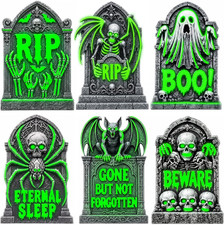 6Pcs Glow-In-The-Dark Plastic 17In Halloween Tombstones Decorations