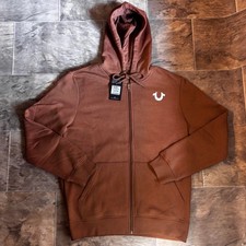 NWT True Religion Men's Buddha Zip Up Hoodie Brown Size Medium Y2K hoodie