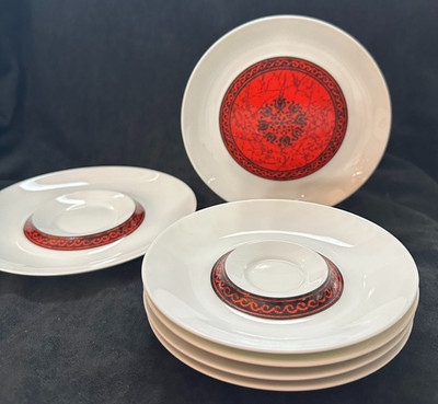  Vintage Block Bidasoa Flamenco Spain 6 Pc Lot Saucers Plate Red Black MCM