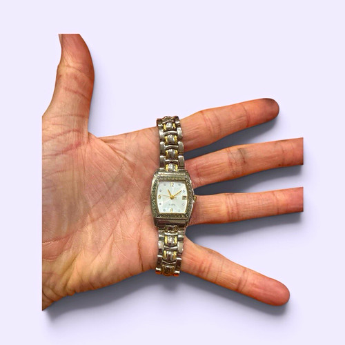 Women's Analog Dress Rectangle Bracelet Wristwatch Silver-Tone White Arabic Dial