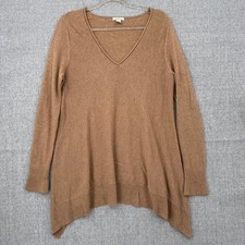 Caslon V-Neck Tunic Sweater Wool Cashmere Blend Long Sleeve Brown Size M
